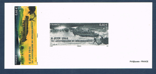 Gravure officielle des timbres poste de France 2014.  Réf Yvert & Tellier N° !!!.la gravure + 1 timbre poste neuf. Descriptif:  70ème anniversaire du débarquement le 6 juin 1944.