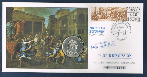 Offre spéciale: Enveloppe philatélique numismatique 1er jour d'émission affranchie avec 1 timbres poste + d'une médaille commémorative, frappe Monnaie de Paris.