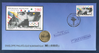 Offre spéciale: Enveloppe philatélique numismatique 1er jour d'émission affranchie avec 1 timbres poste + d'une médaille commémorative en bronze, type les Jeux Olympiques moderne.