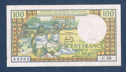 Billet Banque 100 Francs 1966 Institut Malgache Nouveauté