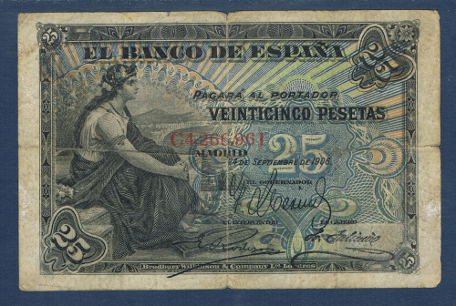 Billet 1906 banque Espagne valeur 25 pesetas N°G4,266,961