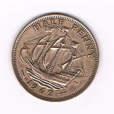 Pièce Royaume-Uni 1/2 half penny 1962  bronze, type Gratia. Regina. Descriptif: Portait de profil droit de Gratia. Regina. F: D: + Elizabeth. II. DEI. Gratia. Regina. Etat  T.T.B.+  bel platine.