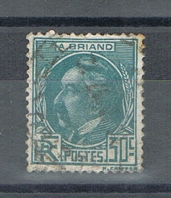 Timbre de France type. 30 c. bleu vert, année 1933. Réf Yvert & Teller N° 291 oblitéré. Descriptif: Aristide Briand 1862 / 1932. Lot N 2.