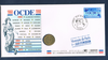 Enveloppe philatélique-numismatique 1 er jour d'émission affranchie d'un timbre poste OCDE 1990. + d'une médaille commémorative à l'effigie du quart d' Ecu Européen.