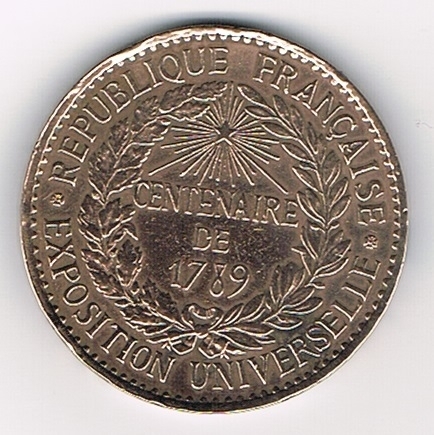 Médaille commémorative Exposition Universelle. Centenaire de 1789. République Française. Descriptif: Médaille en bronze signé Barre.