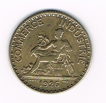 Pièce de 1 Franc chambres de commerce 1926 en bronze-aluminium.Commentaire. La monnaie est en très bon état avec une usure normale.