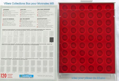 Médaillier 54 cases rondes pour pièces 2€uros intérieur feutrine rouge