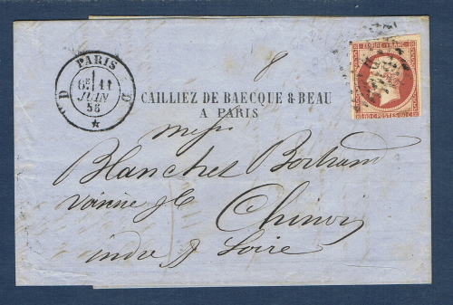 Timbre de France second Empire 80 c rose, type Napoléon III. Légende Empire Franc, timbre avec oblitérations spéciales gros chiffres, état superbe.