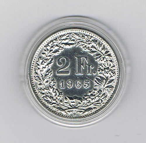 Pièce 2 Francs argent Suisse 1965B Helvetia Personnage féminin
