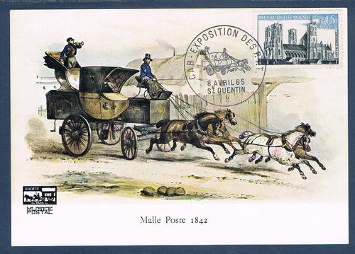 Carte postale Malle Poste 1842 oblitération Timbre N°1235