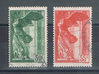 Timbres de France année 1937 type Victoire de Samothrace, valeur 30c. vert + 55 c. rouge. Réf Yvert & Tellier N° 354 / 355 timbres sans gomme oblitérés.