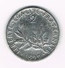 Pièce Française en argent 2 Francs Semeuse 1899, état de conservation T.B.. Descriptif. Monnaie 2 Francs Semeuse argent 1898. Marchant et semant à contre-vent.