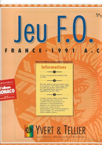Jeu F.O liseré vert France 1991 Réf Yert & Tellier N°A 235 -A242