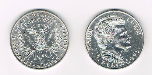 Pièce 100 Francs argent Marie Curie 1984