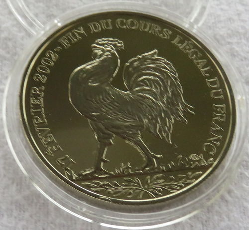 Médaille 17 février 2002 Fin légal du franc Coq à gauche