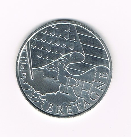 Pièce 10 Euros 2010 drapeau Bretagne.