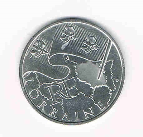Pièce 10€uros argent commémorative 2010 région drapeau Lorraine