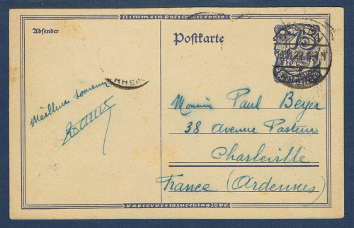 Entier postal. Allemagne germany Deutsches Reich sur lequel un timbre-poste est imprimé de 75 noir