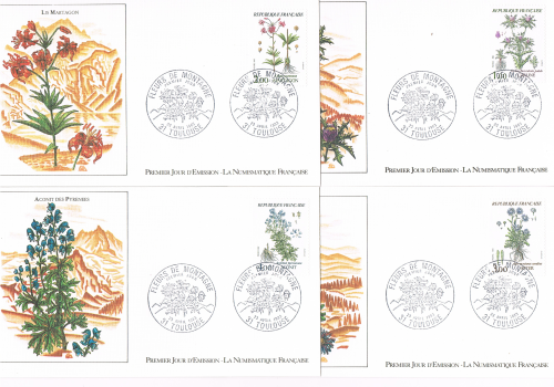 Enveloppes France 1983 Série Fleurs de montagne quatre enveloppes