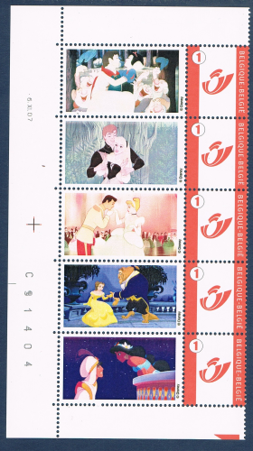 Timbres de Belgique B.D. Duostamp la bande de 5 timbres avec vignettes