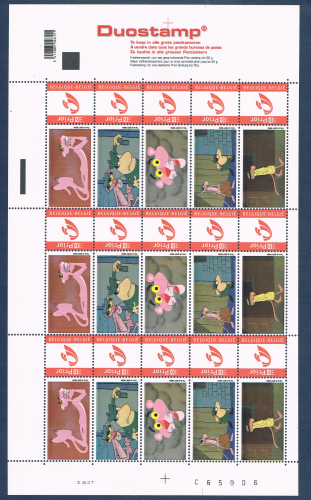 Belgique B.D. Duostamp bande 5 timbres Panthère Rose