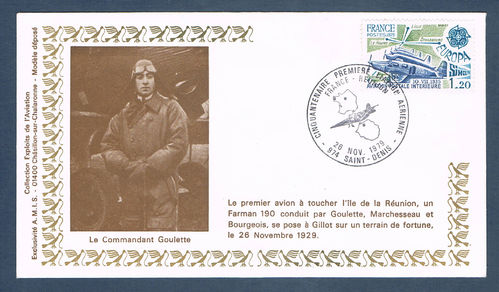 Enveloppe exploits l'Aviation le Commandant Goulette Réunion 1929