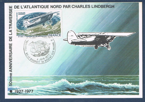 Carte Aérienne traversée l'Atlantique Nord par Charles Lindbergh