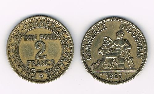 Pièce Bon pour 2 Francs 1925 Chambre