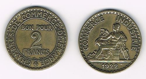 Pièce Bon pour 2 Francs émise en 1922