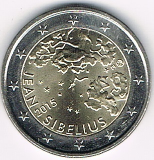 Pièce 2 Euro commémorative Finlande 2015 Jean Sibelius