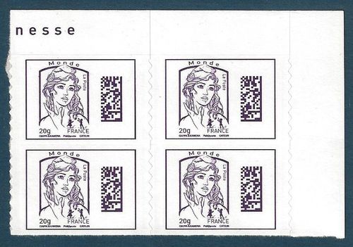 Bloc 4 timbres autocollants Marianne Datamatrix