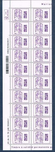 Bande 20 timbres gommé Marianne violet