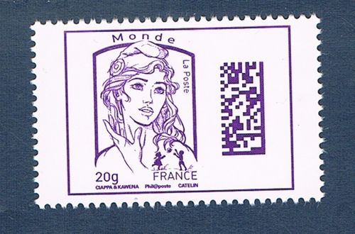 Timbre gommé Marianne violet Datamatrix