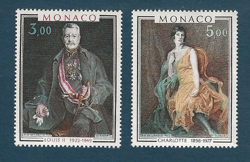 Timbres Monaco portraits prince et princesse Louis II et Charlotte