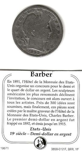 Pièce argent Etats-Unis 1898 Barber déesse de la liberté Aigle