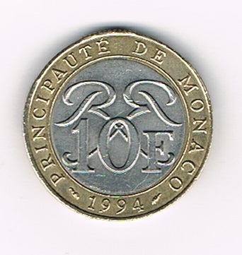 Pièce Monaco 10 Francs 1994 Principauté