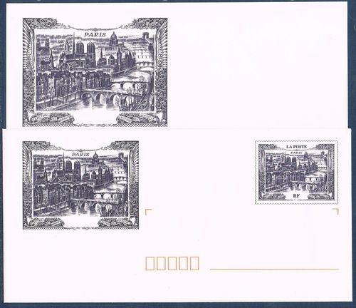 Enveloppe + carte illustrée pré-timbrée vue de Paris 1000f