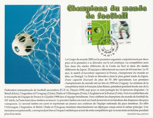 FEUILLET CEF CHAMPIONS DU MONDE DE FOOTBALL 2002 PARIS