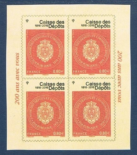 Bloc autoadhésif 4 timbres Bicentenaire de la Caisse des Dépôts