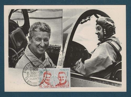 Carte postale Hommage pilotes C Goujon et C Rozanoff 1959