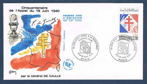 Enveloppe FDC Appel 18 juin 1940 De Gaulle