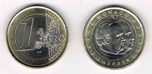 Pièce de 1Euro 2003 Monaco effigies Renier III et Albert II