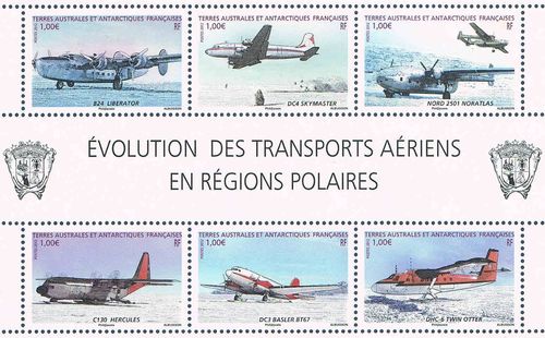 Timbres TAAF F12 feuille transports aériens