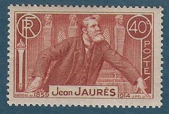 Timbre Poste français N°318 neuf anniversaire mort Jean Jaurès