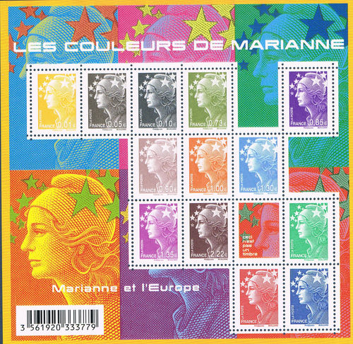 Bloc N°F4409 -13 timbres neufs Les couleurs de Marianne