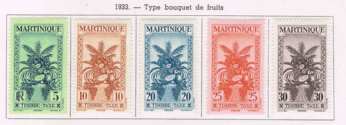 Timbres Taxe de Martinique N°12 à 16 neufs avec trace de charnière