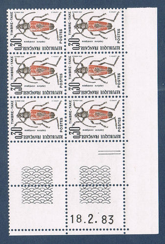 Timbres Taxe, coin daté 6 timbres N°109 neuf Leplura cordigera