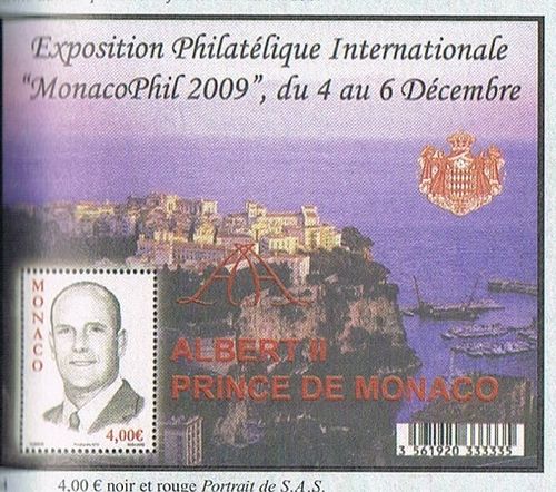 Timbres Monaco Bloc feuillet Albert II Prince Exposition philatélique 2009
