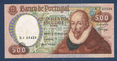 Billet banque 500 Escudos 1979 Portugal institution monétaire état TTB