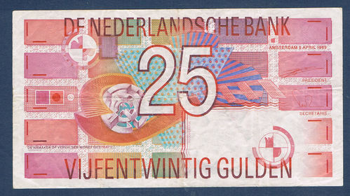 Billet banque 25 gulden Pays Bas de Néderlandsche bank 1989 état TTB
